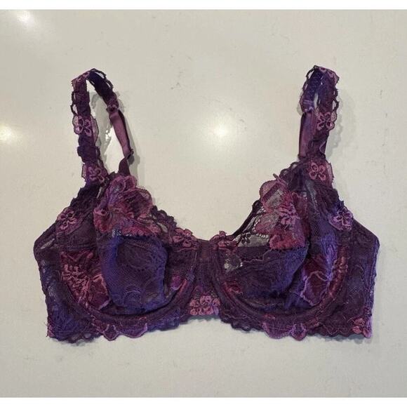 Wacoal Size 32D Style# 95130 Paris Collection Sheer Floral Underwire Purple Bra - Picture 1 of 7